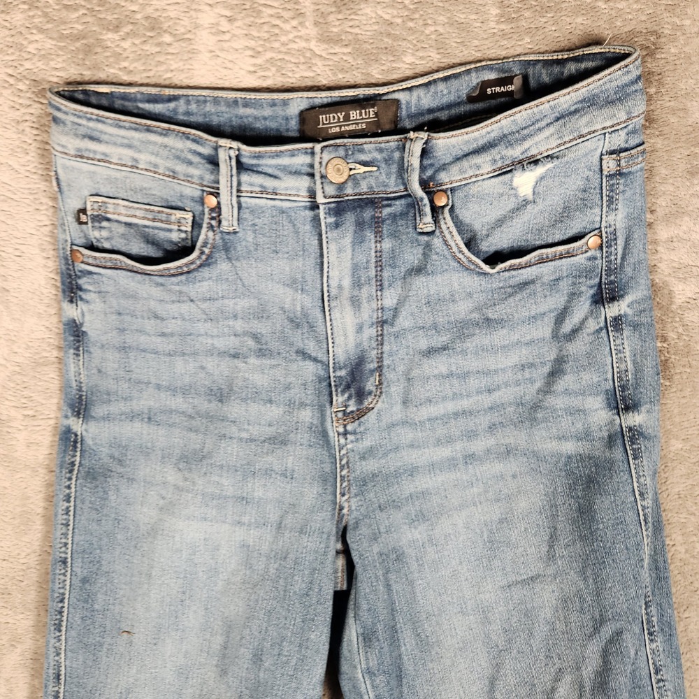 Judy Blue Straight Jeans Womens 9/29 Blue Excellent Distressed High Rise - Picture 5 of 14